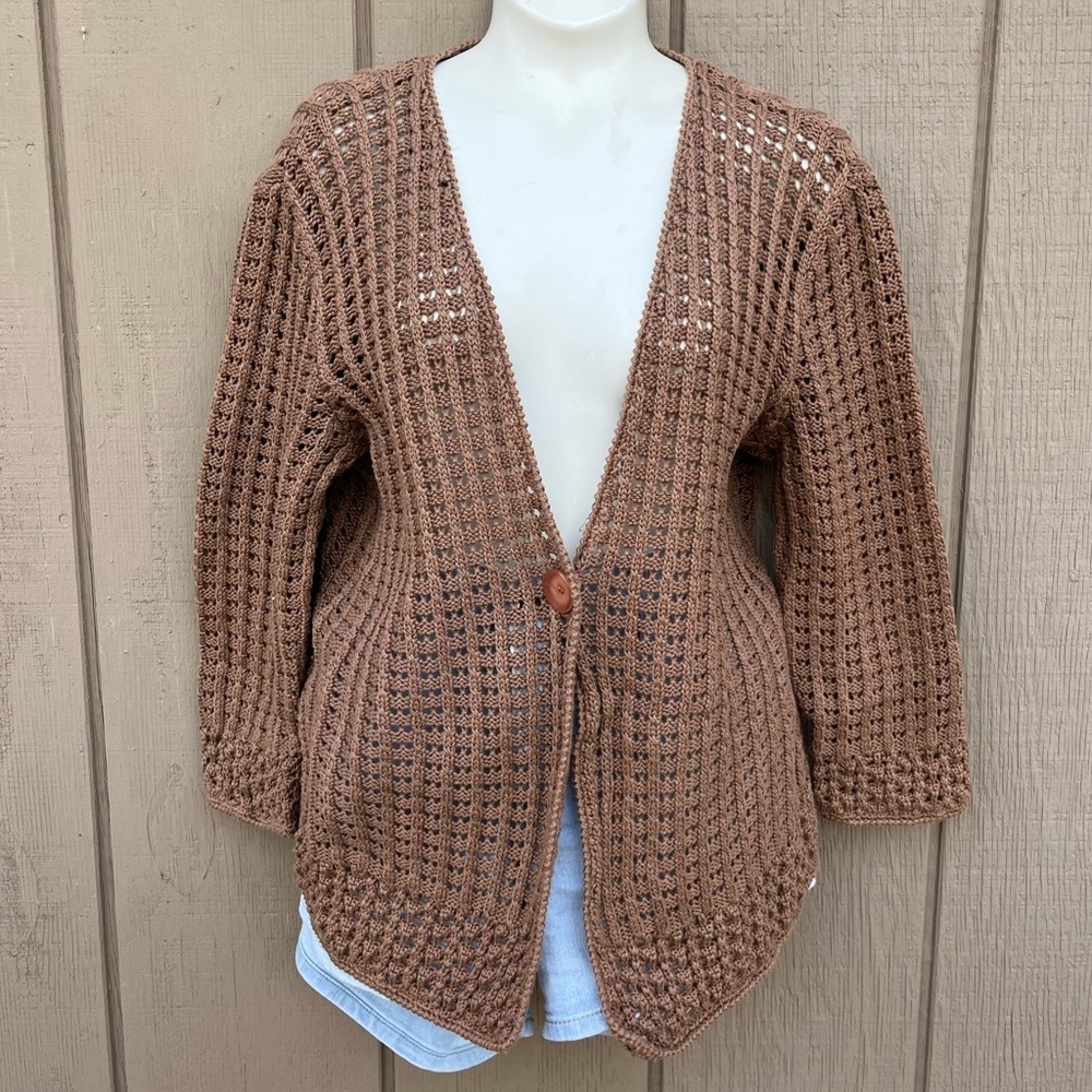 Jones NY Petite 100% Cotton Crotchet Knit Cardigan